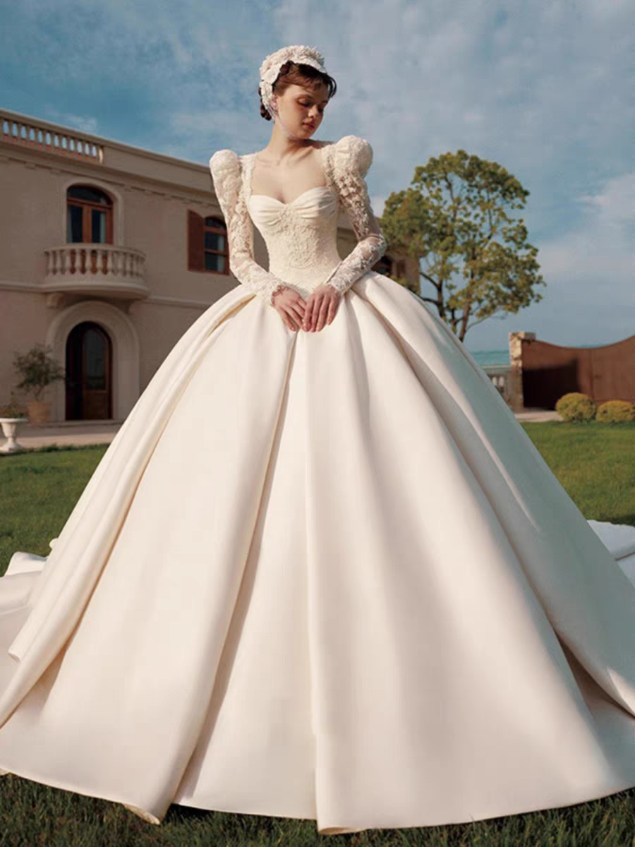 Ivory satin bridal wedding gown