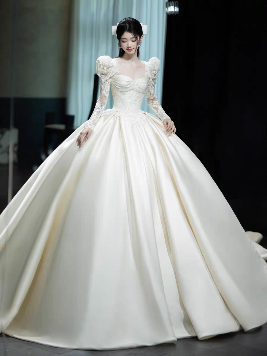 Ivory satin bridal wedding gown